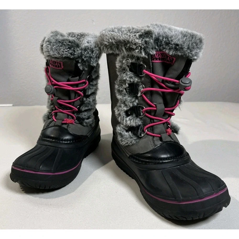 Magellan Outdoors Girls Winter Snow Boots Size 3D Gray Pink Faux Fur Waterproof